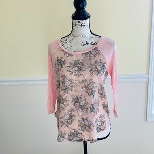 American dream pink floral chiffon long sleeve top